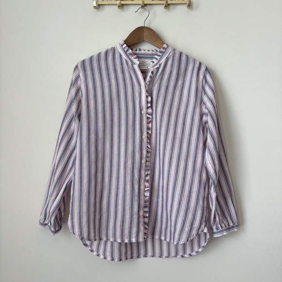 Trovata Birds of Paradis Helena Shirt Small Ruffle Trim Cream Red Blue Stripe - Picture 1 of 7